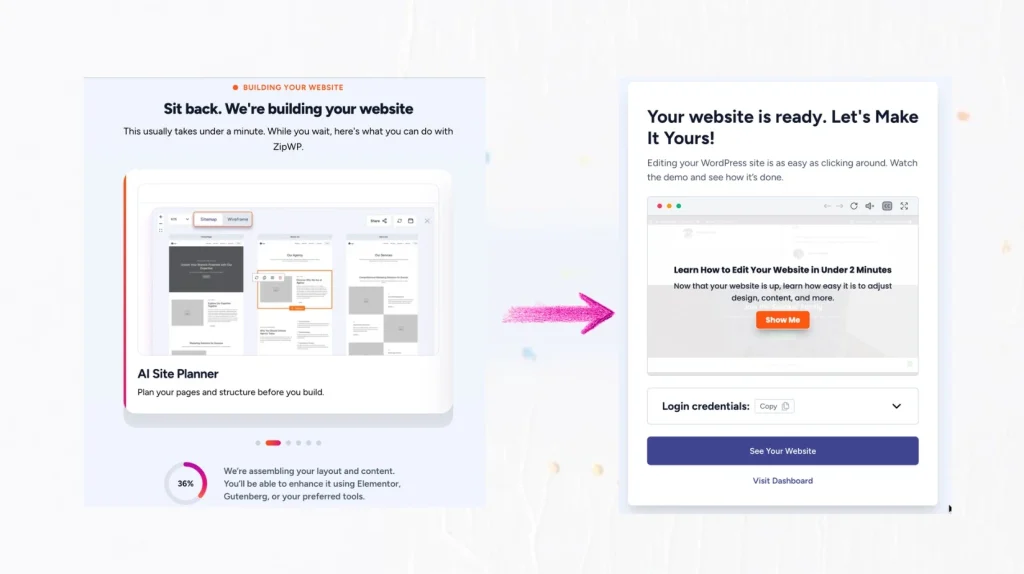 ZipWP-opas: Näin teet itse WordPress-sivuston tekoälyllä ZipWP Sivut Lahes Valmiit 1024x574